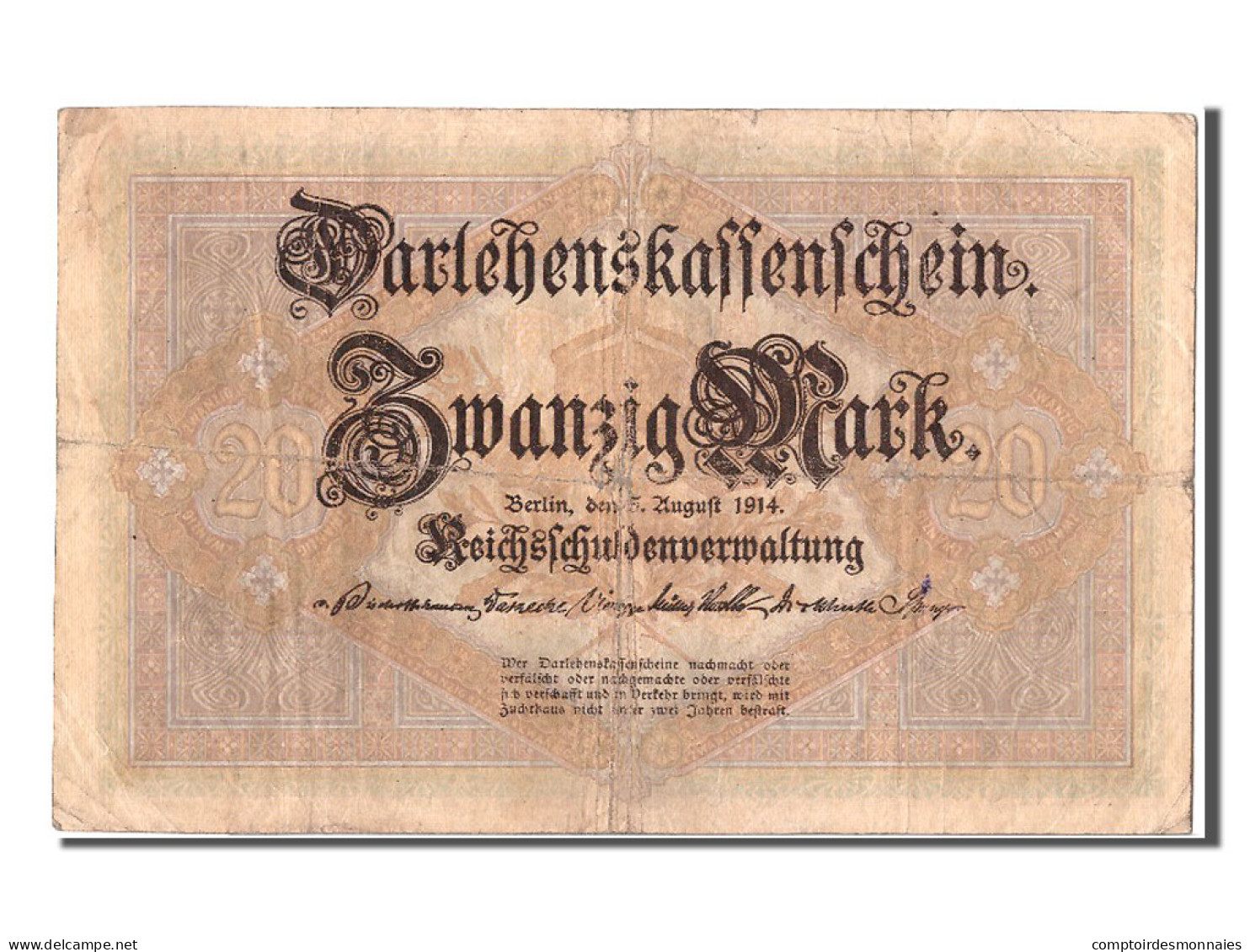 Billet, Allemagne, 20 Mark, 1914, 1914-08-05, TB - 20 Mark