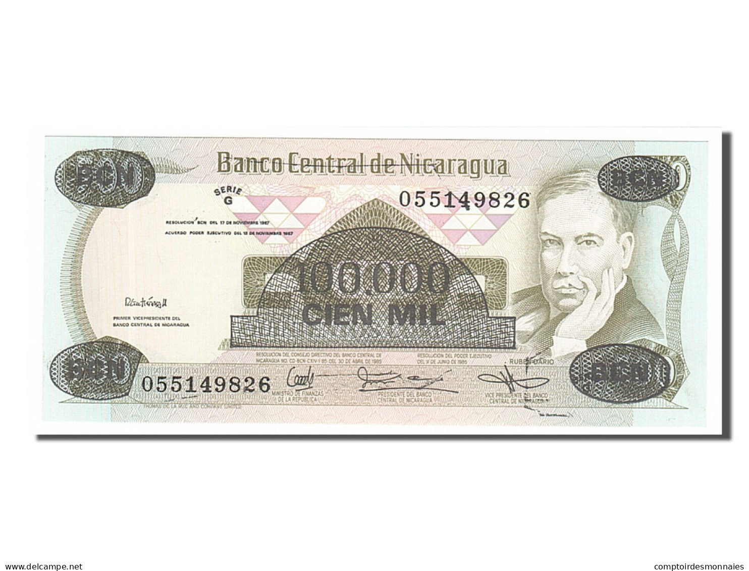 Billet, Nicaragua, 100,000 Córdobas On 500 Córdobas, 1987, NEUF - Nicaragua