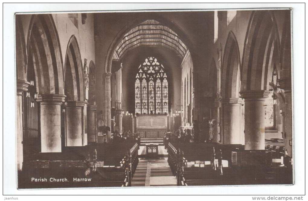 Harrow Parish Church - Interior - England - UK - Old Postcard - Unused - Middlesex