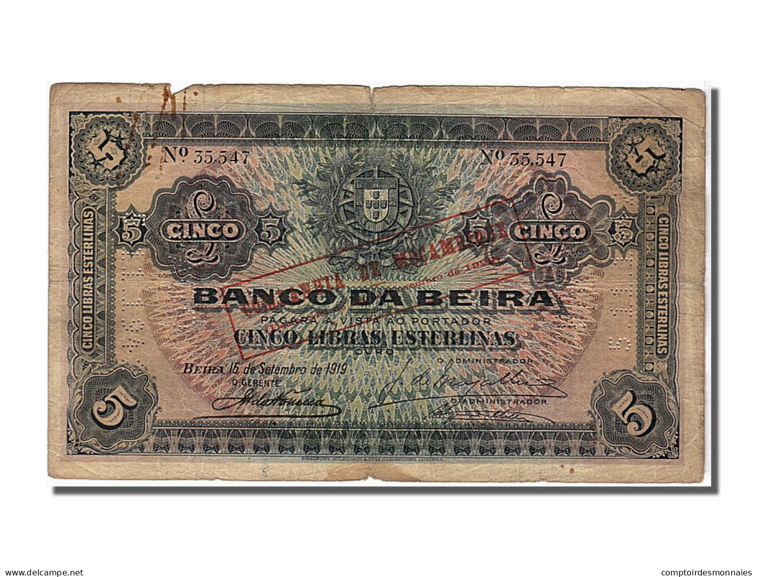 Billet, Mozambique, 5 Libras, 1919, KM:R21, TB - Mozambique