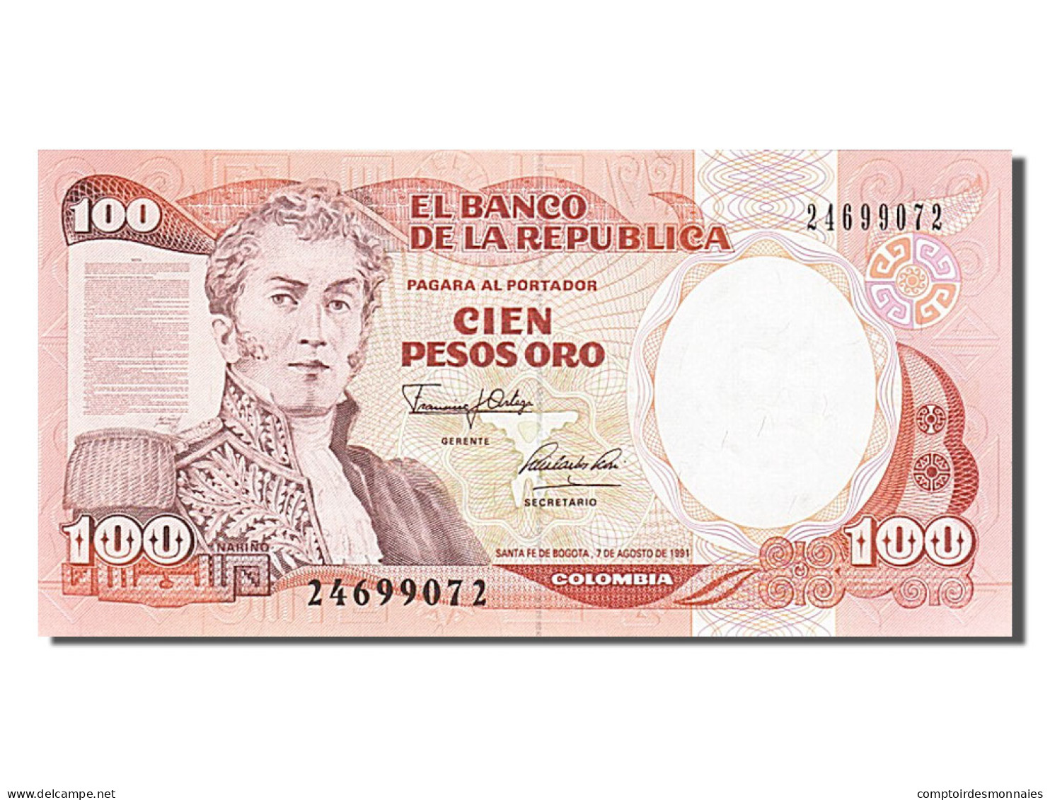Billet, Colombie, 100 Pesos Oro, 1991, 1991-08-07, NEUF - Kolumbien