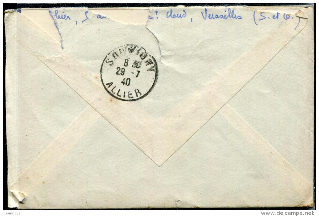 FRANCE - MERCURE - N° 411 + 416A / LETTRE DE OBL. ENTREPOT DE VICHY LE 27/7/1940, POUR SOUVIGNY  - TB - 1938-42 Mercure
