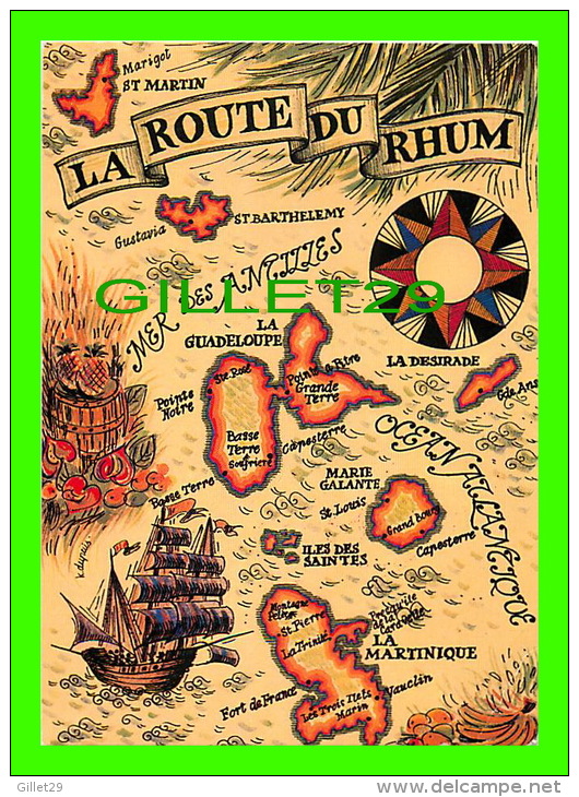 CARTE GÉOGRAPHIQUE - MAP - LA ROUTE DU RHUM - HACHETTE ANTILLES - - Cartes Géographiques