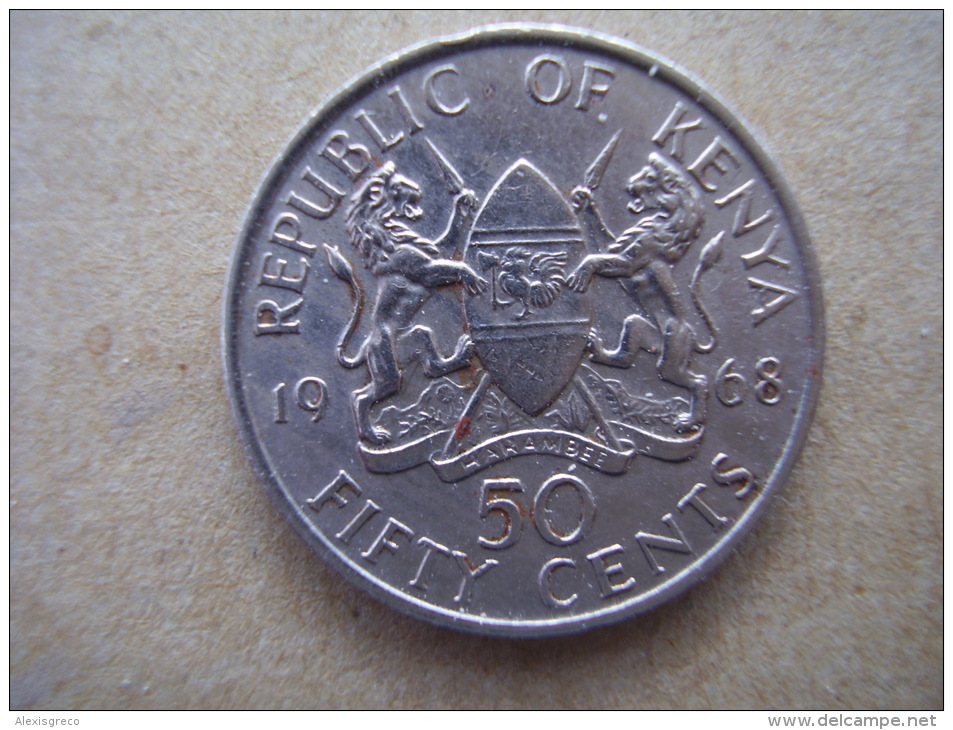 KENYA 1968  FIFTY CENTS   KENYATTA Copper-Nickel  USED COIN In GOOD CONDITION. - Kenia