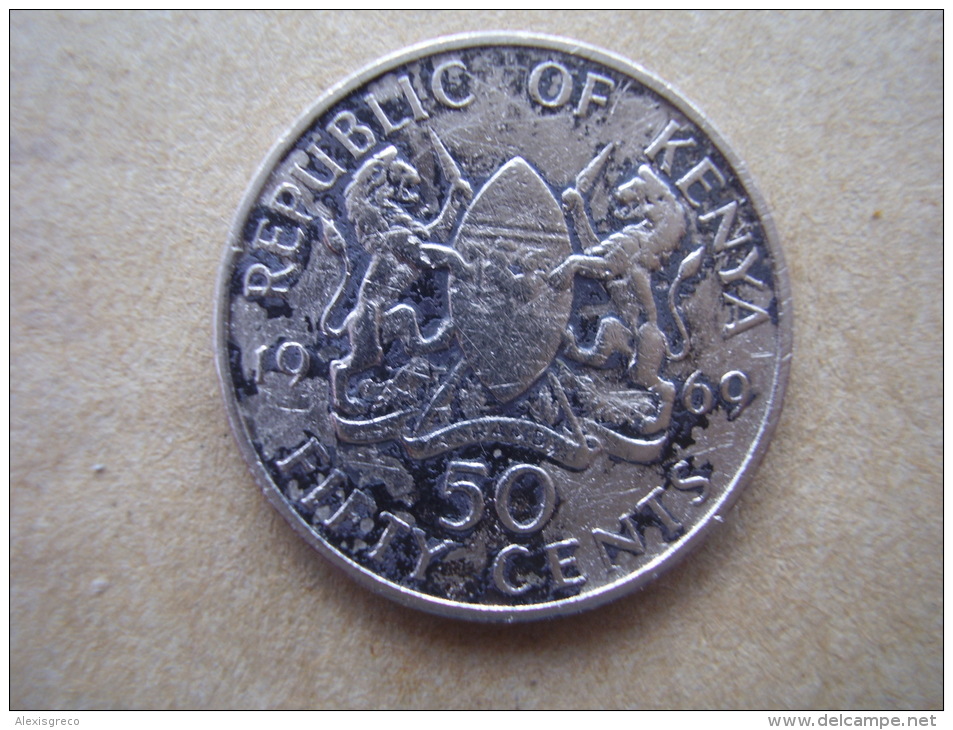 KENYA 1969  FIFTY CENTS   KENYATTA Copper-Nickel  USED COIN In AVERAGE CONDITION. - Kenia