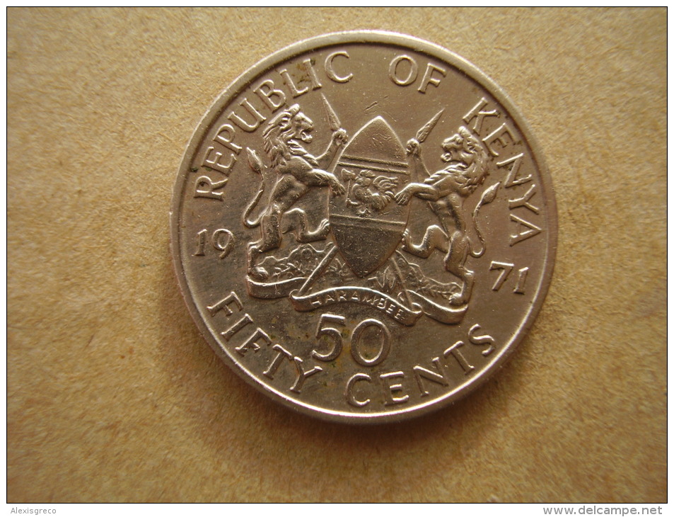 KENYA 1971  FIFTY CENTS   KENYATTA Copper-Nickel  USED COIN In VERY GOOD CONDITION. - Kenya