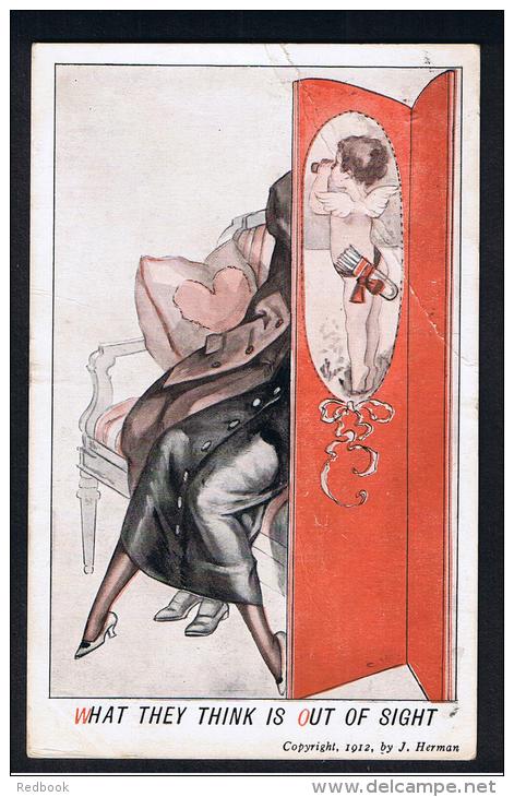 RB 966 - 1913 J. Herman Romance Cupid Comic Postcard - "What They Think Is Out Of Sight" - Comics