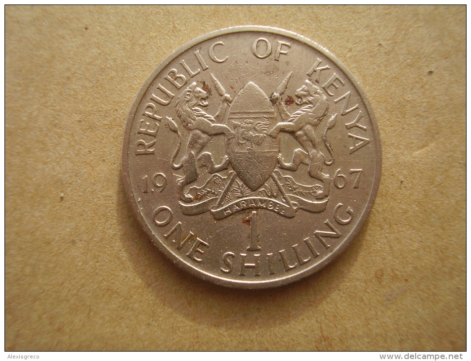 KENYA 1967  ONE SHILLING  KENYATTA Copper-Nickel  USED COIN In GOOD CONDITION. - Kenya