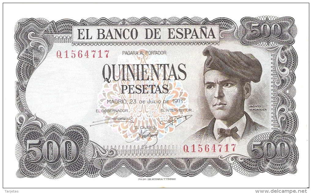 BILLETE DE ESPAÑA DE 500 PTAS DEL 23/07/1971 SERIE 1Q  SIN CIRCULAR-PLANCHA - 500 Pesetas