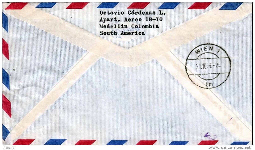 COLOMBIA 1956, Sehr Schöne Seltene 2 Fach Frankatur Auf Brief Von Medellin Nach Vienna - Kolumbien