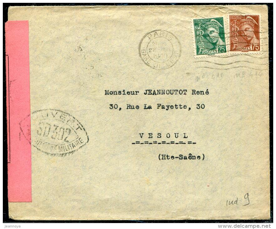 FRANCE - MERCURE - N° 411 + 416A / LETTRE O.M. PARIS LE 28/2/1940, POUR VESOUL  - TB - 1938-42 Mercure