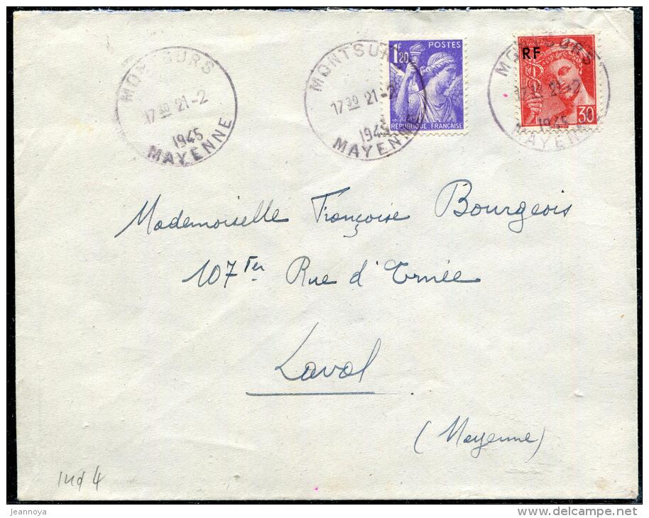 FRANCE - MERCURE - N° 658 + 651/ LETTRE DE MONTSURS LE 21/2/1945, POUR LAVAL - TB - 1938-42 Mercure