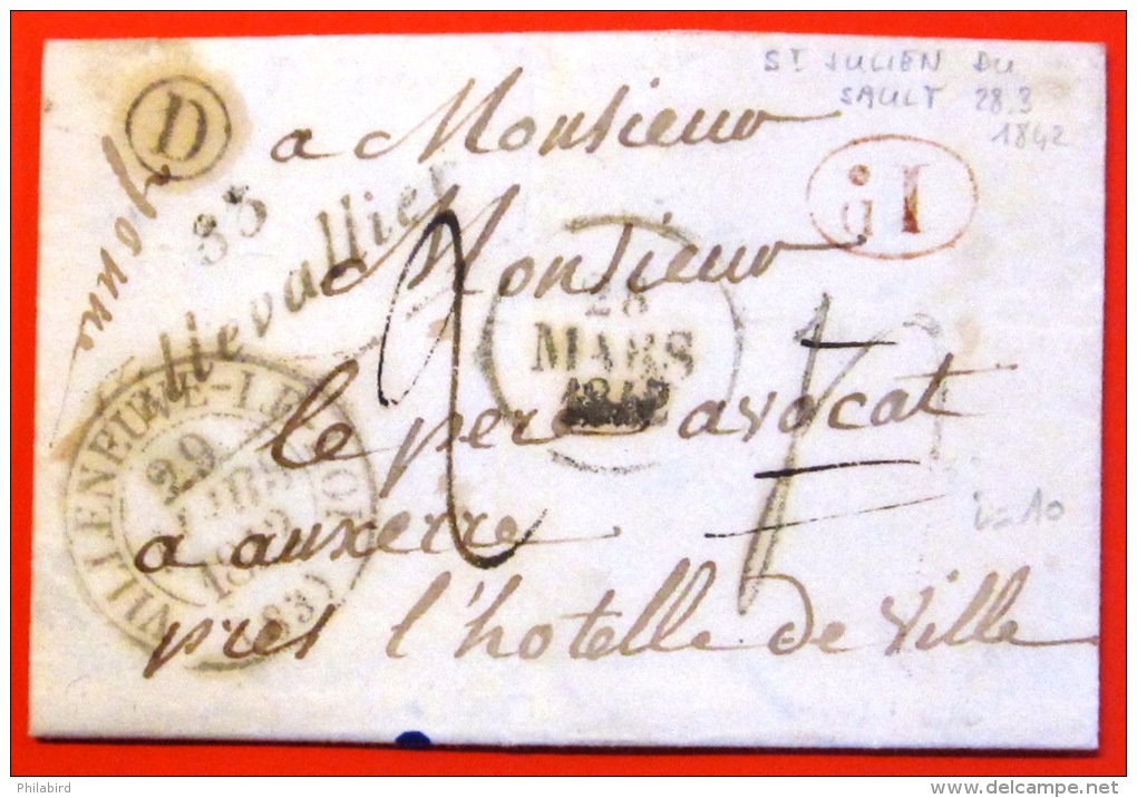 CURSIVE DE VILLEVALLIER  --  YONNE  --  1842  --  INDICE 10 - 1801-1848: Précurseurs XIX