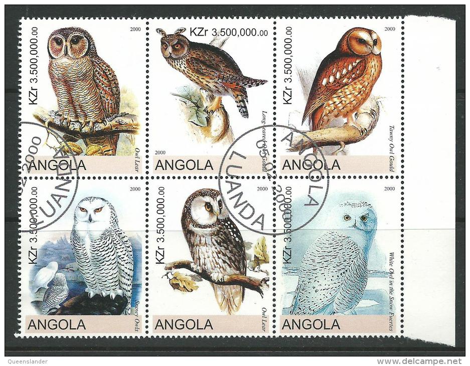 2000 Block Of 6 Owls  Stamps Cancelled To Order Complete Mint Unhinged All Gum On Rear - Angola