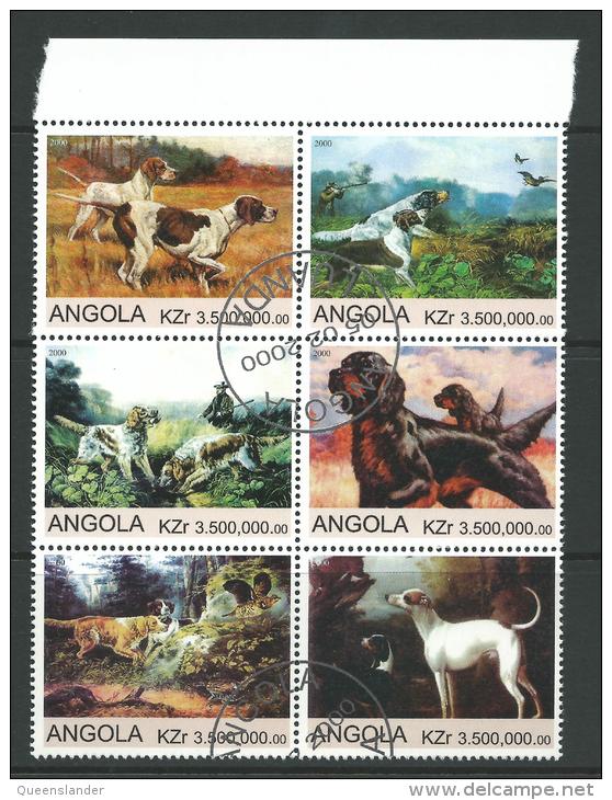 2000 Block Of 6 Dogs  Stamps Cancelled To Order Complete Mint Unhinged All Gum On Rear - Angola