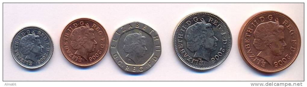 Great Britain UK Coins Set 2006 AUNC - UNC (Set 5pc.) ( 1 2 5 10 20 Pence) - Autres & Non Classés