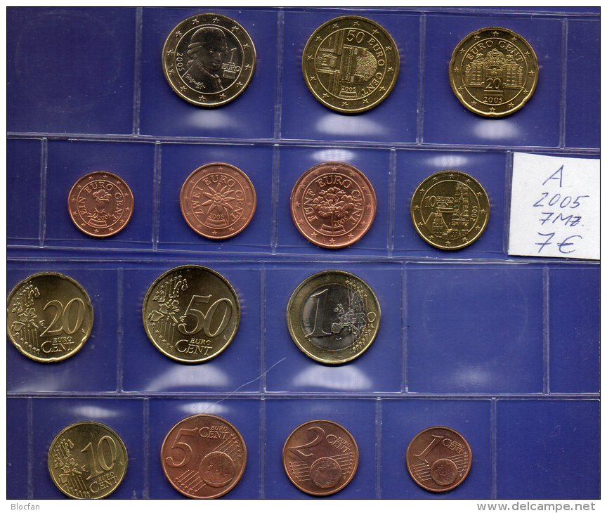 EURO Rollen-Set Österreich 2005 Stg. 8€ Stempelglanz Der Staatlichen Münze In Wien 1C. - 1€ Set With 7 Coins Of Austria - Austria