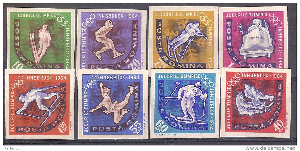 1964 ROMANIA OLIMPADI INVERNALI INNSBRUK 8 V. NON DENTELLATI - Invierno 2012: Innsbruck (Juegos Olímpicos De La Juventud)