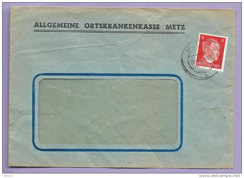 METZ 1944 -  Enveloppe Caisse Maladie - Allgemeine Ortskrankenkasse - Briefe U. Dokumente