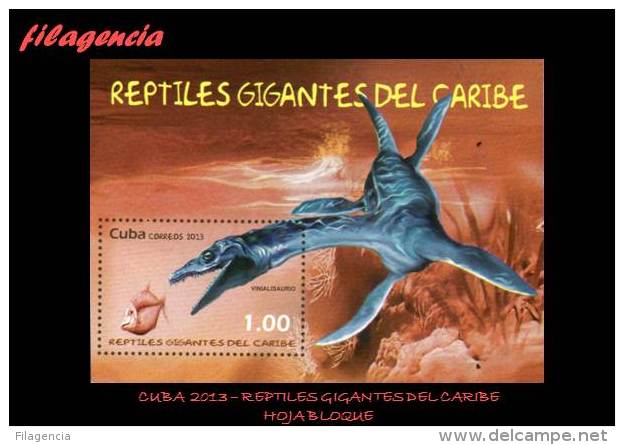 AMERICA. CUBA MINT. 2013 FAUNA PREHISTÓRICA. REPTILES GIGANTES DEL CARIBE. HOJA BLOQUE - Unused Stamps