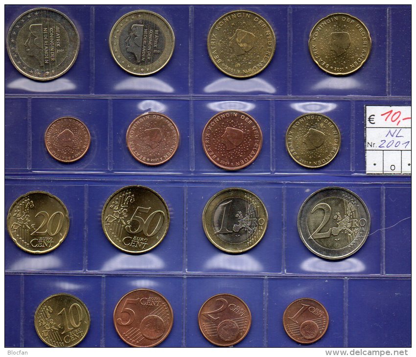 Stempelglanz Niederlande EURO-set 2001 Beatrix Stg 30€ Staatlichen Münze Prägeanstalt Den Haag 1C.-2€ Set Coin Nederland - Mint Sets & Proof Sets