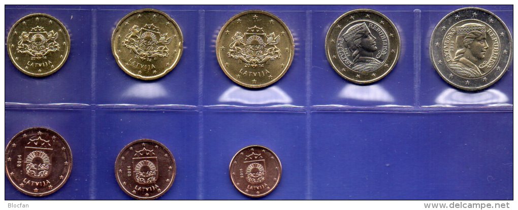 Lettland EURO-Einführung 2014 Stg. 22€ Stempelglanz Der Staatlichen Münze Riga Set 1C. - 2€ Coins Of Republik Of Latvija - Lettland