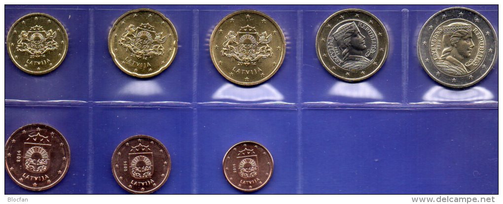 Lettland EURO-Einführung 2014 Stg. 22€ Stempelglanz Der Staatlichen Münze Riga Set 1C. - 2€ Coins Of Republik Of Latvija - Lettonie