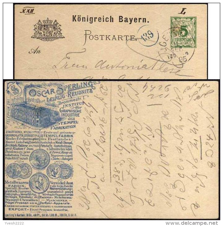 Bavière 1895. Carte Postale TSC. Oscar Sperling, Leipzig Reudnitz. Industrie Graphique Et Fabrication De Cachets. - 1894 – Anvers (Belgique)