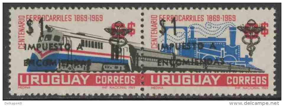 Uruguay 1972 Mi 94 /5 + Overprint (impuesto A Encomiendas) - Parcel Post ** Uruguayan Railways / Eisenbahnverkehr In Uru - Treinen