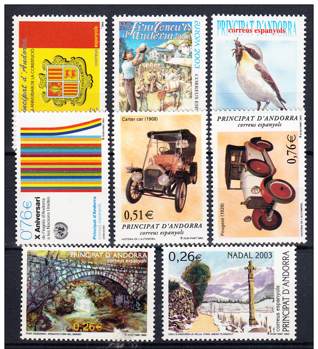 ANDORRA 2003 AÑO COMPLETO  Edifil Nº 304 AL 311 NUEVO SIN   CHARNELA. SES 627 - Nuevos