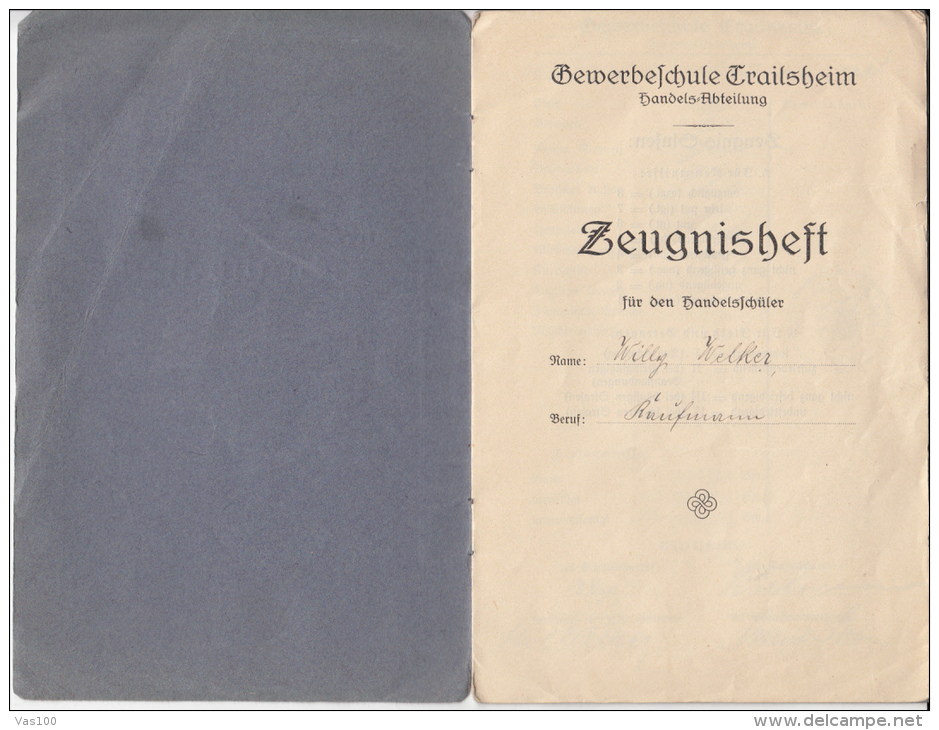 CERTIFICATE BOOKLET FROM TRADE SCHOOL, GRADES STUDENT BOOK, 1926- 1929, GERMANY - Diplomas Y Calificaciones Escolares