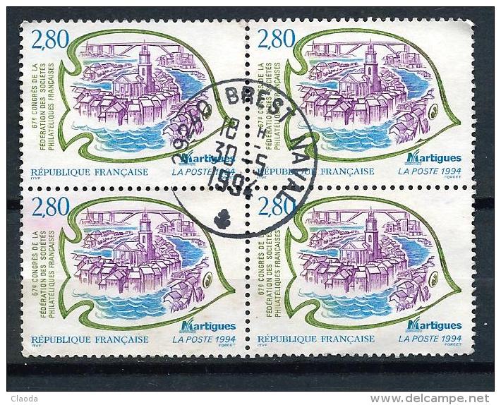 398 TP - FRANCE 1994 - BLOC DE 4 TIMBRES - N° Y&T 2885 - MARTIGUES - Used Stamps