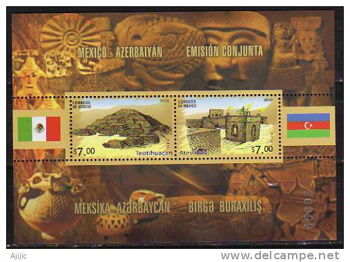 Temple Ateshgah D´Azerbaidjan & Pyramide De La Lune De Teotihuacan. Emission Conjointe. Un BF Neuf ** - Azerbaijan