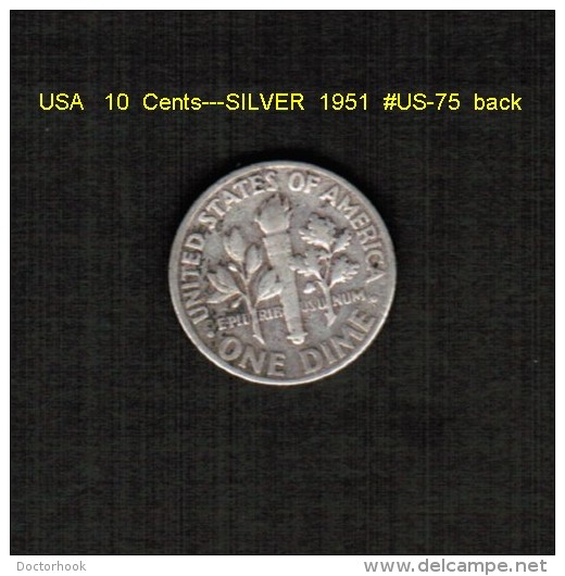 U.S.A.   10  CENTS  (ROOSEVELT)---SILVER  1951  (KM # 195) (US-75) - 1946-...: Roosevelt