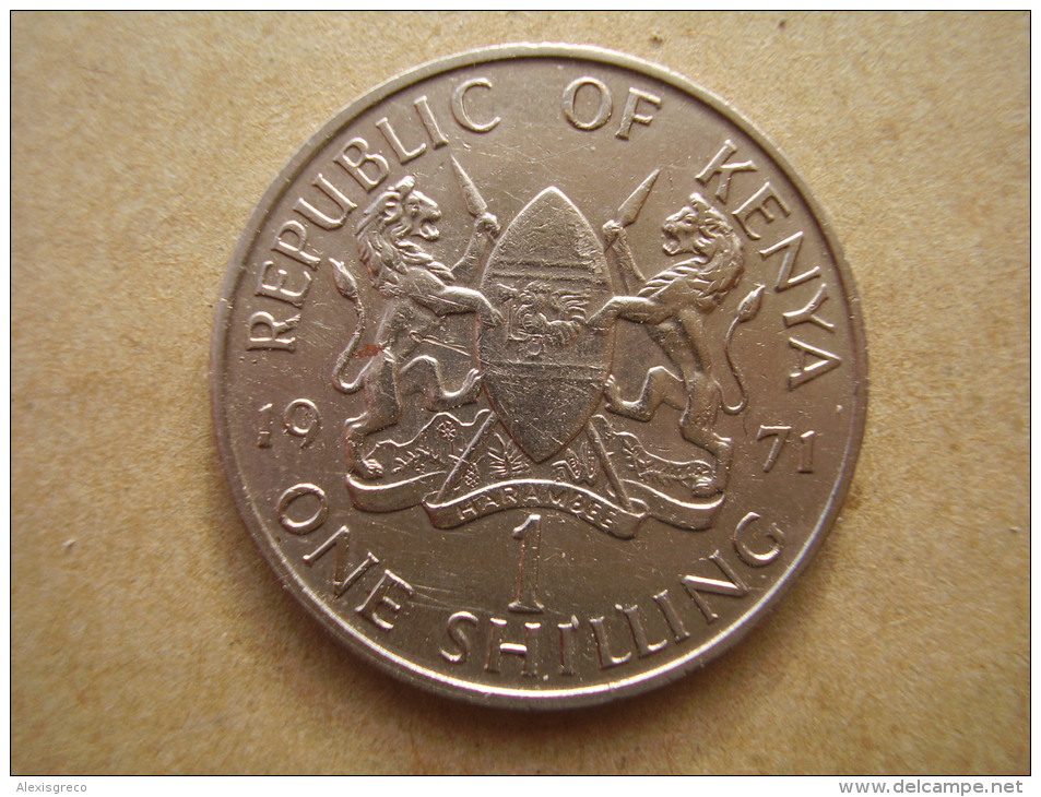 KENYA 1971  ONE SHILLING  KENYATTA Copper-Nickel  USED COIN In GOOD CONDITION. - Kenia