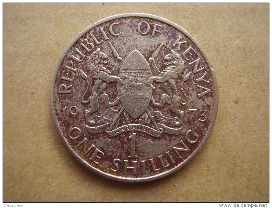 KENYA 1973  ONE SHILLING  KENYATTA Copper-Nickel  USED COIN In FAIR CONDITION. - Kenia