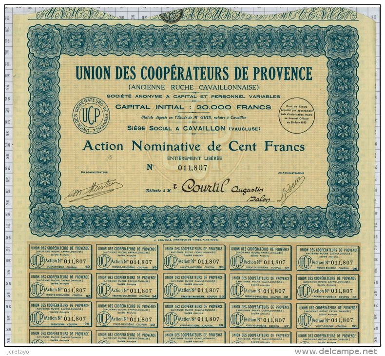Union Des Coopératives De Provence, Anct Ruche Cavaillonnaise, Petit Tirage - Agriculture