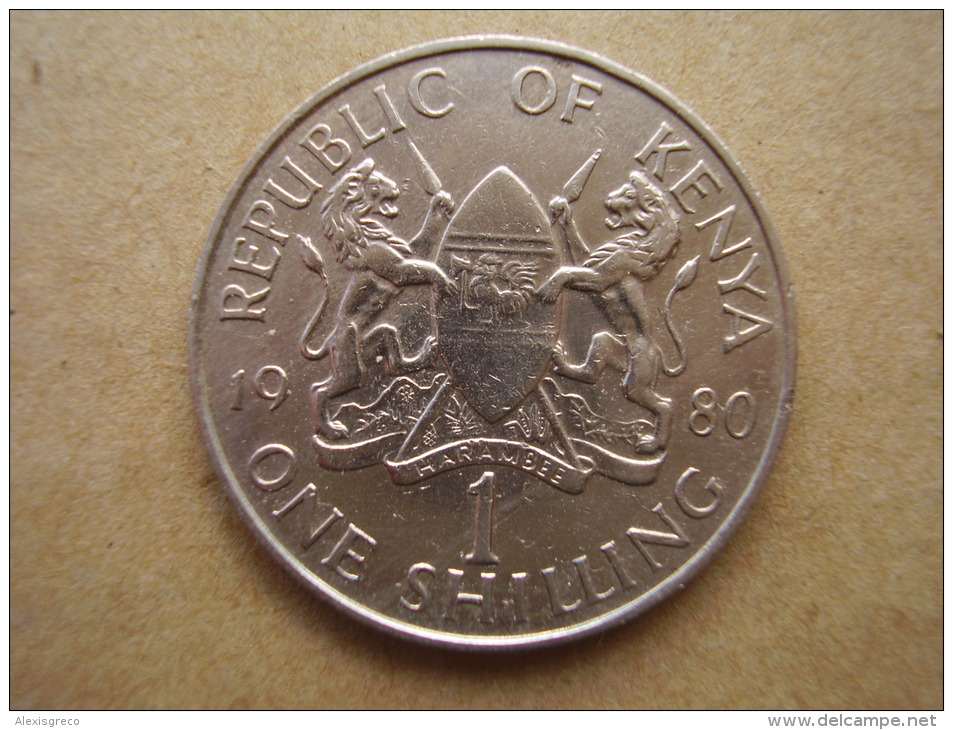 KENYA 1980  ONE SHILLING  ARAP MOI Copper-Nickel  USED COIN In VERY GOOD CONDITION. - Kenya