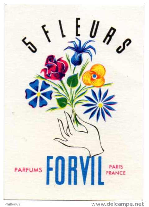 Carte Parfumée  5 Fleurs De Forvil. - Vintage (until 1960)