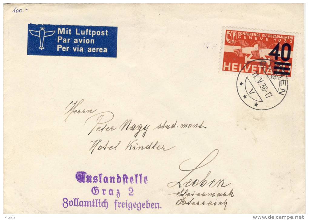 Schweiz - Flugpost Brief - Richen Bei Basel Nach Leoben - Auslandsstelle Graz 2 - Zollamtlich - Storia Postale