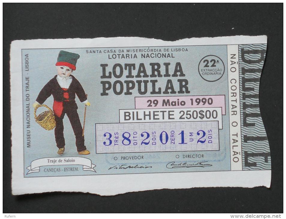 PORTUGAL        LOTARIA POPULAR   - 22ª 29-05-1990  -  2 Scans  (Nº04681) - Billetes De Lotería