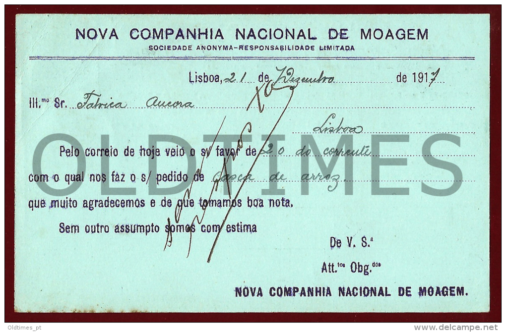 LISBOA - NOVA COMPANHIA NACIONAL DE MOAGEM - 1910 INVOICE - Portugal