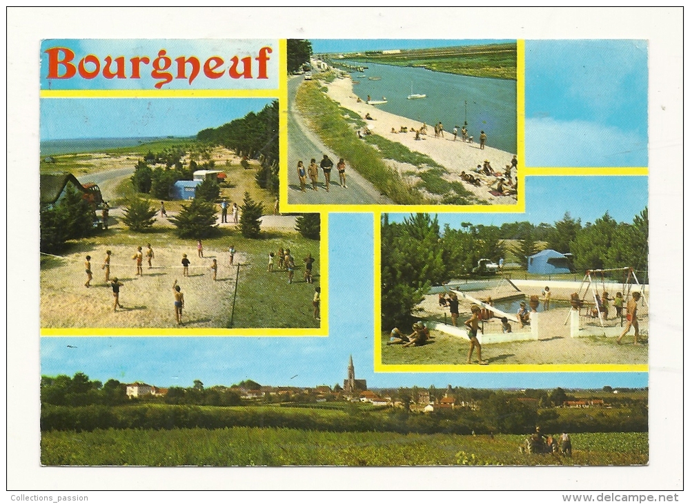 Cp, 44, Bourgneuf-en-Retz,Le Camping Municipal Du Collet Et Le Port, Multi-Vues, Voyagée 1986 - Bourgneuf-en-Retz