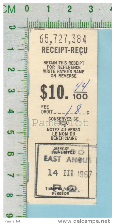 1967 Postal Note ( 10.44 Avec  18 Cents De Taxe , Timbre De East Angus P. Quebec Canada ) - Canada