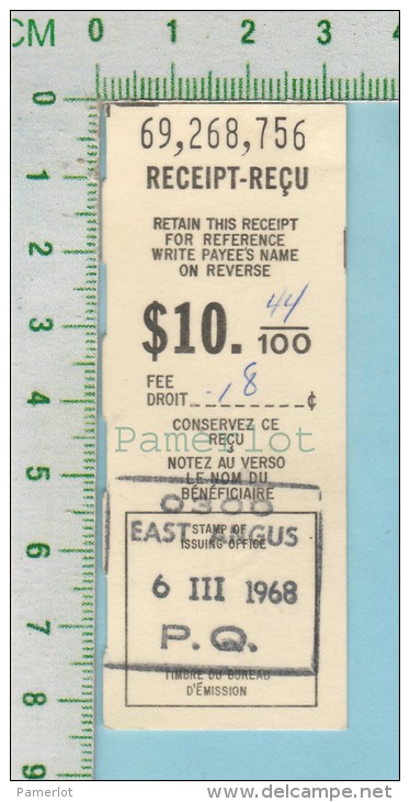 1968 Postal Note ( 10.44 Avec  18 Cents De Taxe , Timbre De East Angus P. Quebec Canada ) - Canadá