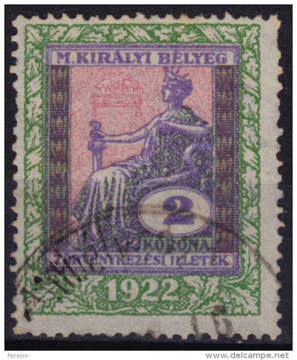 1922 Hungary - Judaical Tax - Revenue Stamp - 2 K - Used - Fiscales