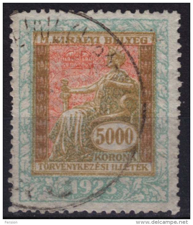 1923 Hungary - Judaical Tax - Revenue Stamp - 5000 K - Used - Fiscales