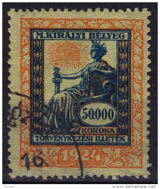 1924 Hungary - Judaical Tax - Revenue Stamp - 50000 K - Used - Revenue Stamps