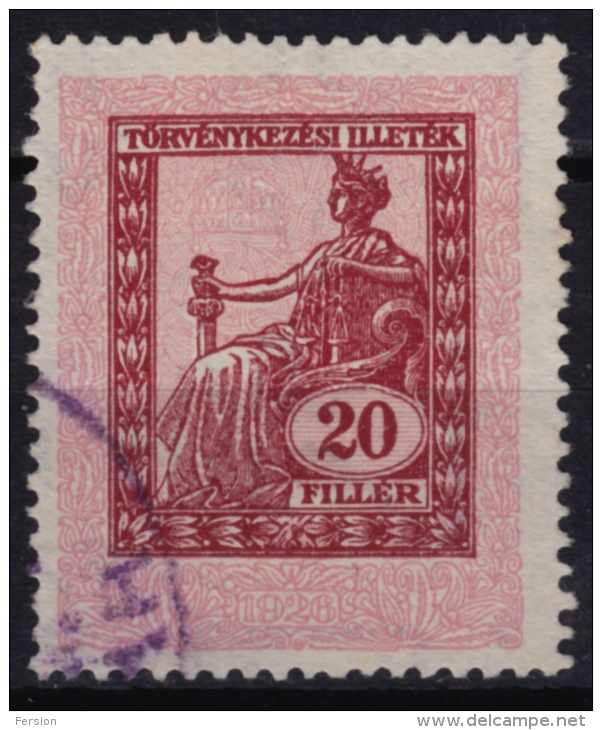 1926 Hungary - Judaical Tax - Revenue Stamp - 20 Fill - Used - Fiscale Zegels