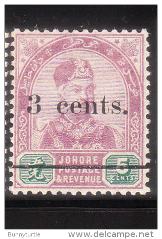 Malaya Johore 1894 Sultan Abubaker 3c On 5c Mint - Johore